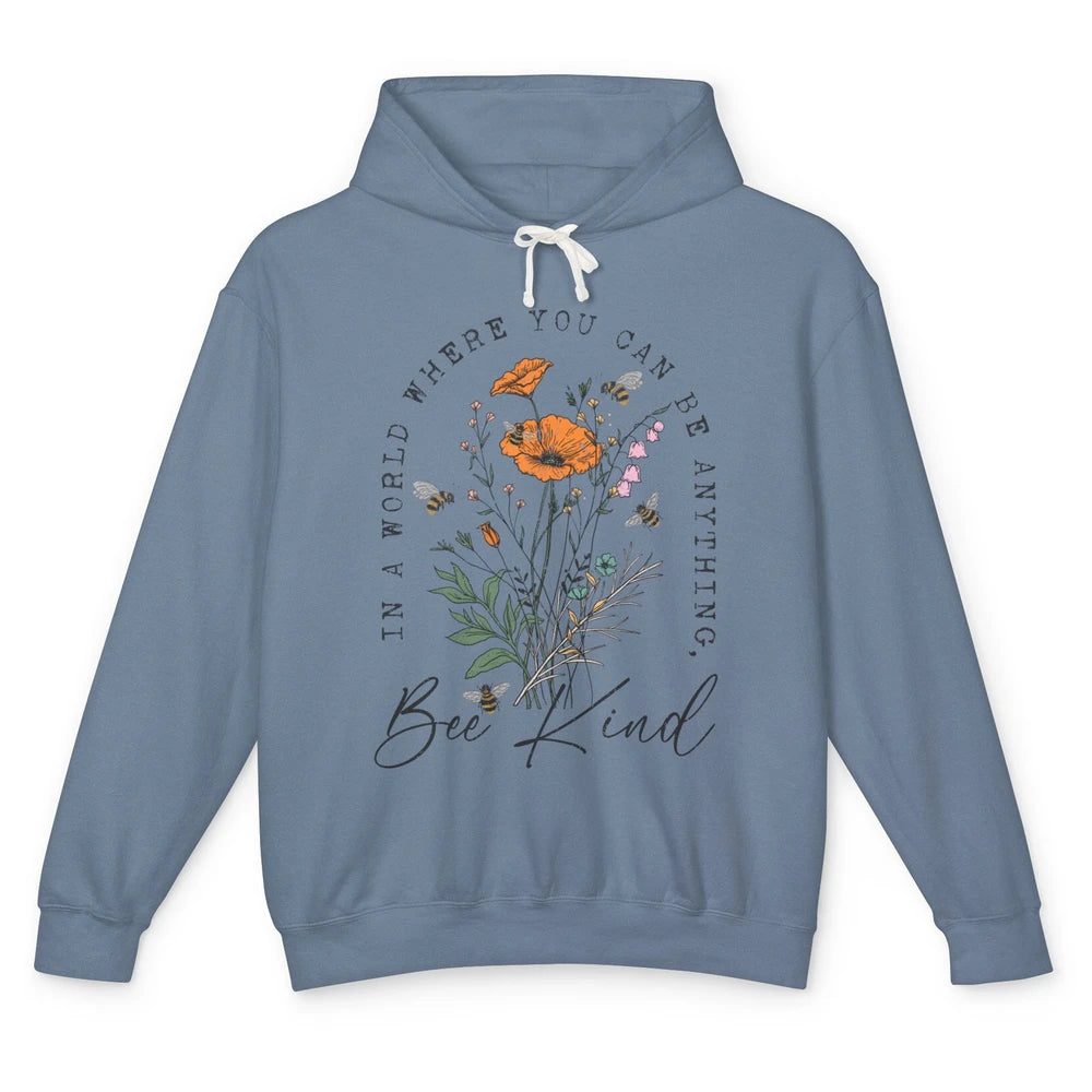 Vintage Bee Kind Daisy Minimalist Positive Mind Wildflower Unisex Lightweight Hoodie