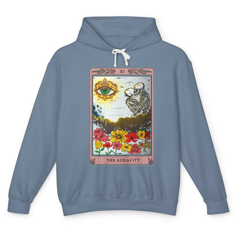 Retro Skeleton Riding Cloud The Audacity Tarot Card Rainbow Unisex Lightweight Hoodie