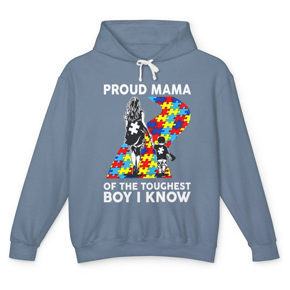 Autism Mom Proud Mama Of The Toughest Boy I Know Autism Unisex Lightweight Hoodie