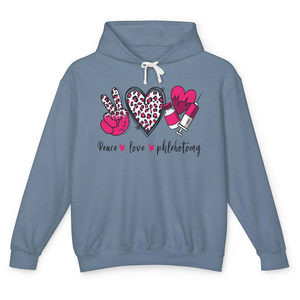 Phlebotomist Life Peace Love Phlebotomy Leopard Western Phle Unisex Lightweight Hoodie