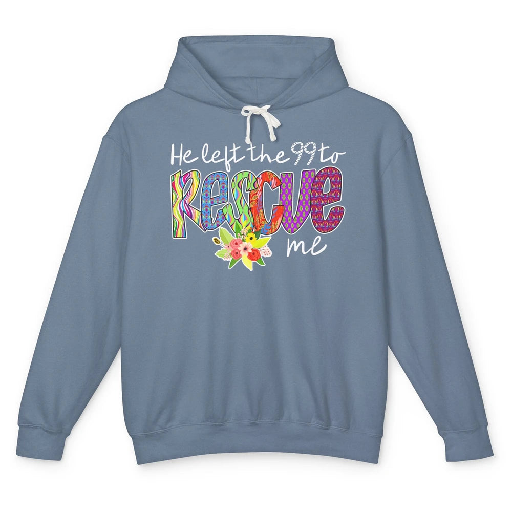 Floral He Left The 99 Rescue Me Christian Jesus Retro Bible Unisex Lightweight Hoodie