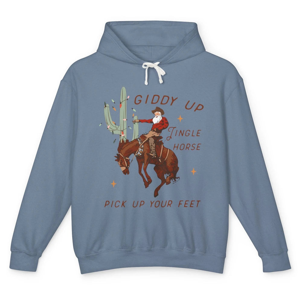 Cowboy Santa Giddy Up Jingle Horse Pick Up Western Christmas Unisex Lightweight Hoodie