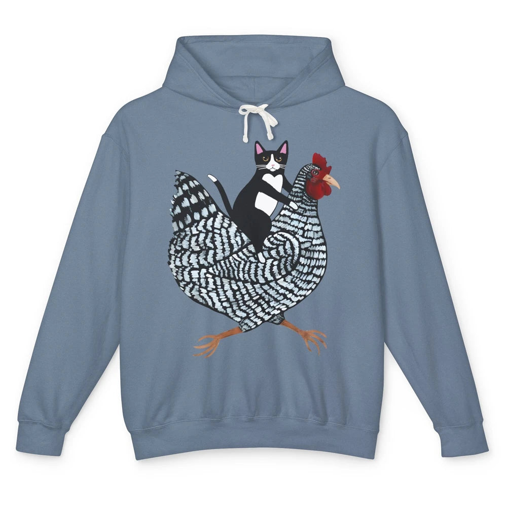 Tuxedo Cat On A Chicken Funny Cat Kitty Chicken Lovers Gift Unisex Lightweight Hoodie