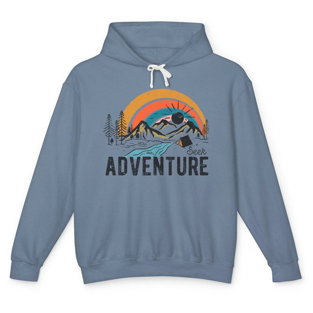 Vintage Mountain Sunrise Seek Adventure Camping Hiking Lover Unisex Lightweight Hoodie