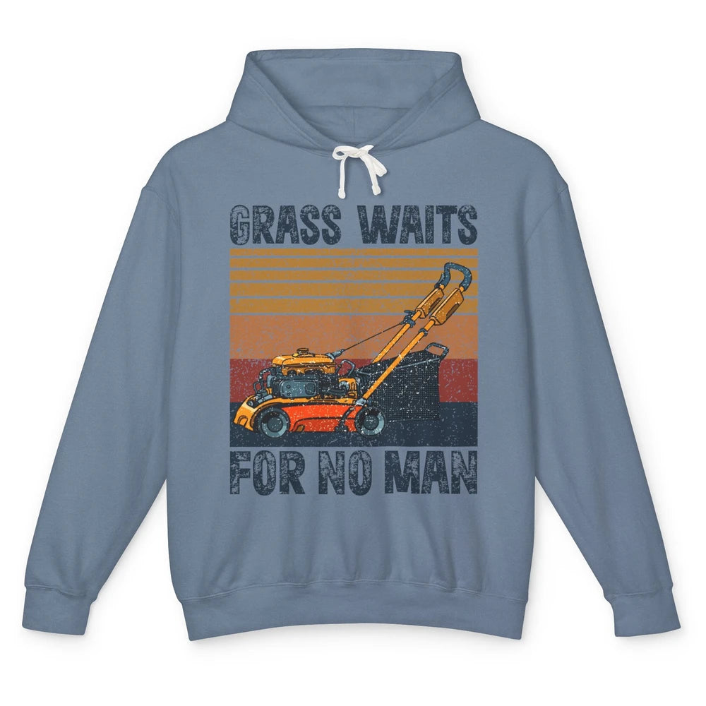 Vintage Lawn Mower Grass Waits For No Man Grass Gardening Unisex Lightweight Hoodie