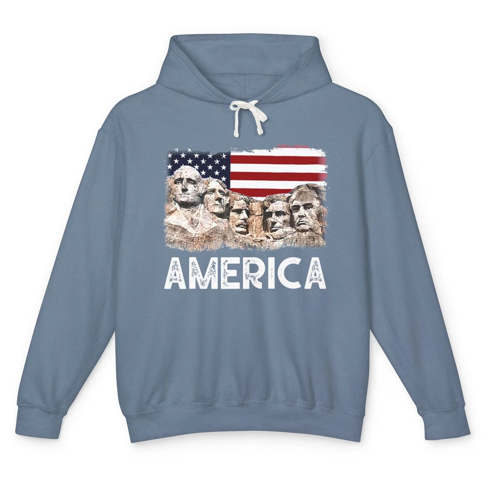 Trump US Presidents 45th Rushmore Mount US Flag 4Th Of July Unisex Lightweight Hoodie