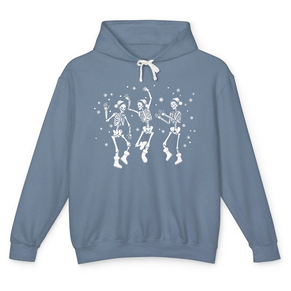 Funny Skeleton Christmas Dancing Snowflakes Santa Skeleton Unisex Lightweight Hoodie