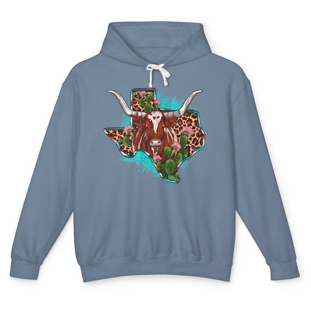 Leopard Cow Texas Map Longhorn Desert Cactus Western Country Unisex Lightweight Hoodie