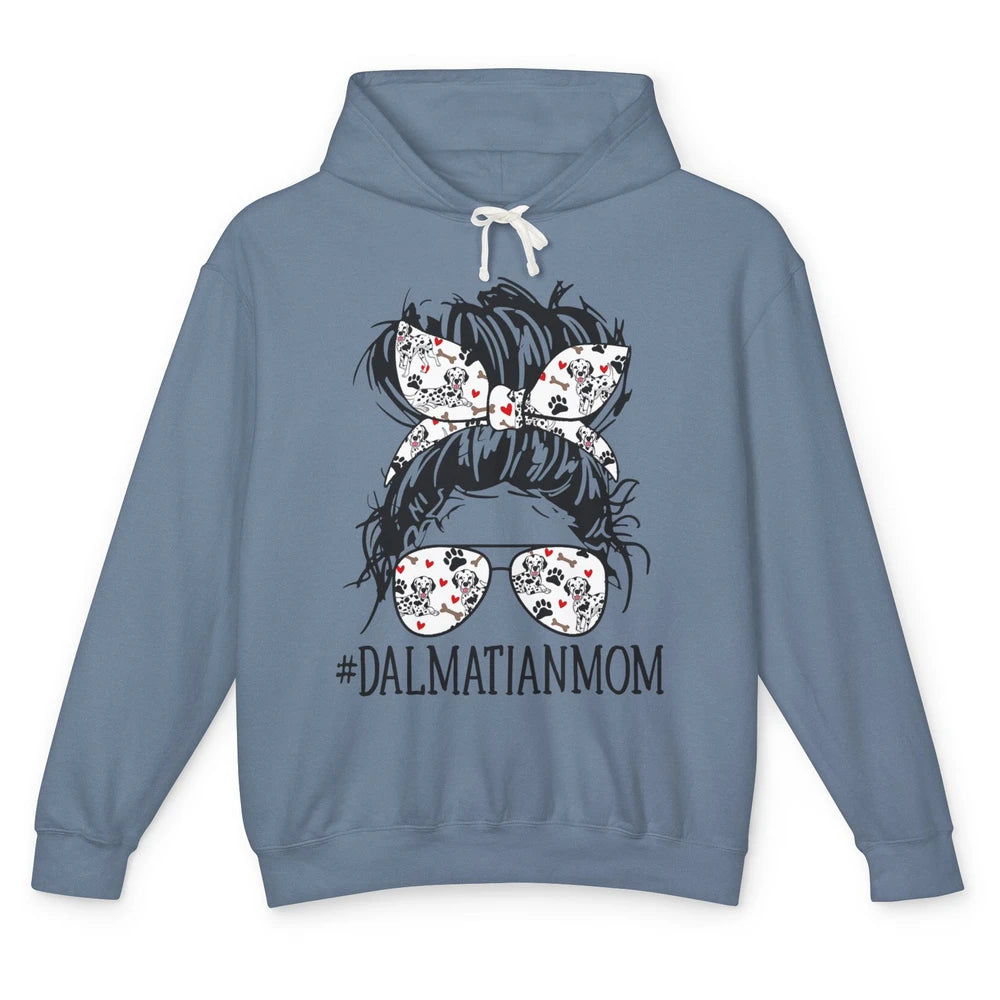 Dalmatian Mom Dog Mothers Day Messy Hair Bun Glasses Woman Unisex Lightweight Hoodie