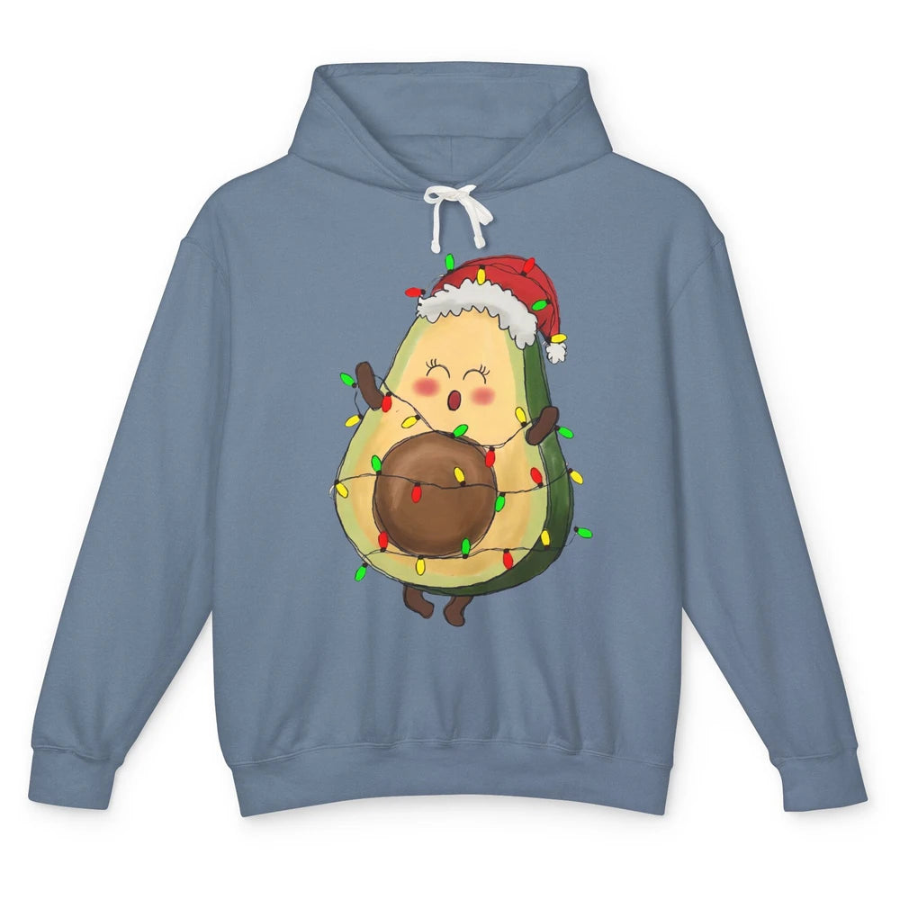 Avocado Santa Cute Avocado Christmas Lights Xmas Vegan Gift Unisex Lightweight Hoodie