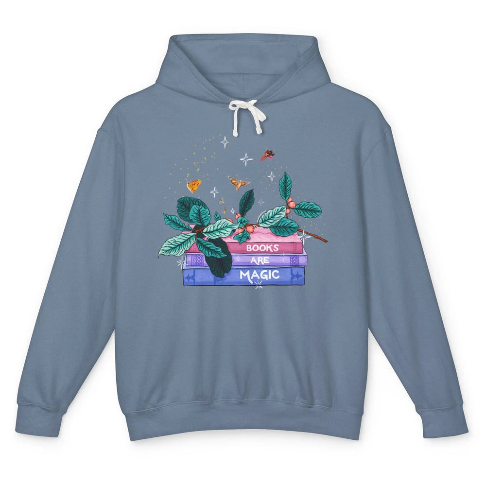 Aesthetic Books Are Magic Butterfly Floral Bookish Plant Unisex Lightweight Hoodie