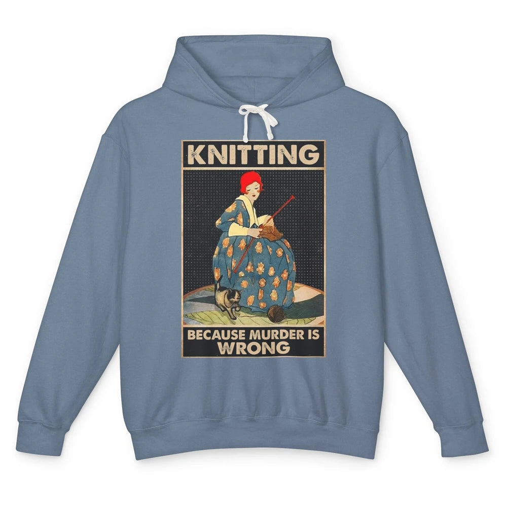 Vintage Knitting Lady Knit Because Murder is Wrong Yarning Unisex Lightweight Hoodie