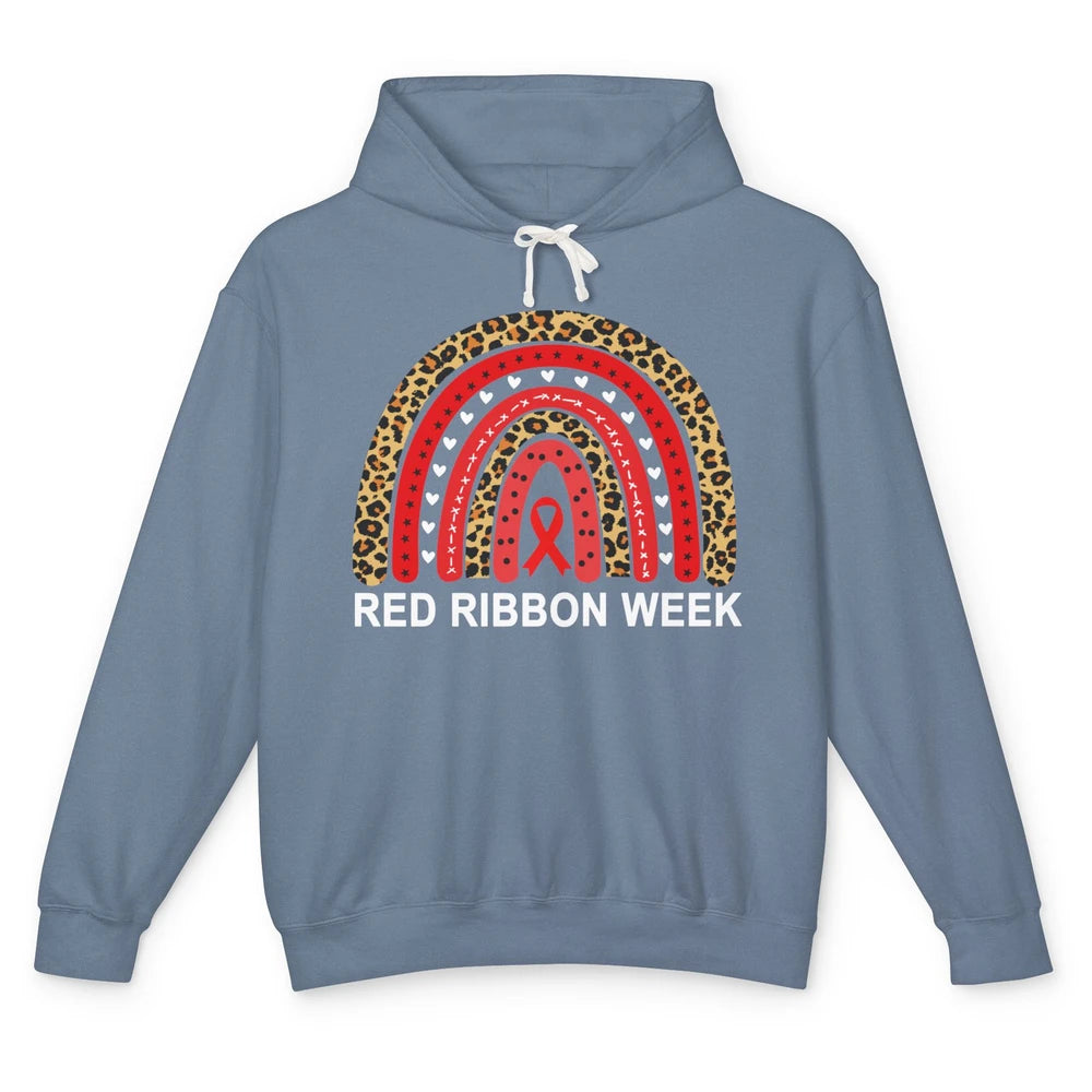 Leopard In October We Wear Red Ribbon Week Rainbow Drug Free Unisex Lightweight Hoodie