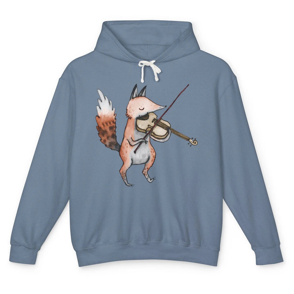 Vintage Fox Playing Violin Funny Violinist Musician Gift Unisex Lightweight Hoodie