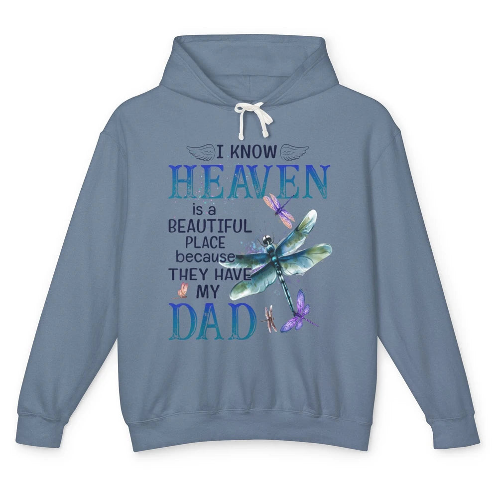 Heaven Beautiful Dad In Heaven Dragonfly Memories Guardian Unisex Lightweight Hoodie