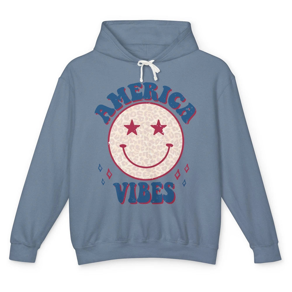 America Vibes Smile Patriotic 4th Of July Happy Face Summer Unisex Lightweight Hoodie