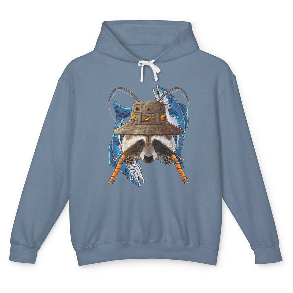 Fishing Raccoon Outdoor Fisherman Animal Vintage Fish Reels Unisex Lightweight Hoodie