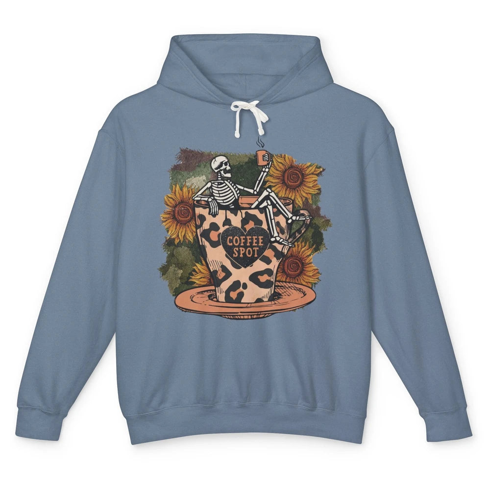 Sunflower Skeleton Dead Inside But Caffeinated Coffee Lovers Unisex Lightweight Hoodie