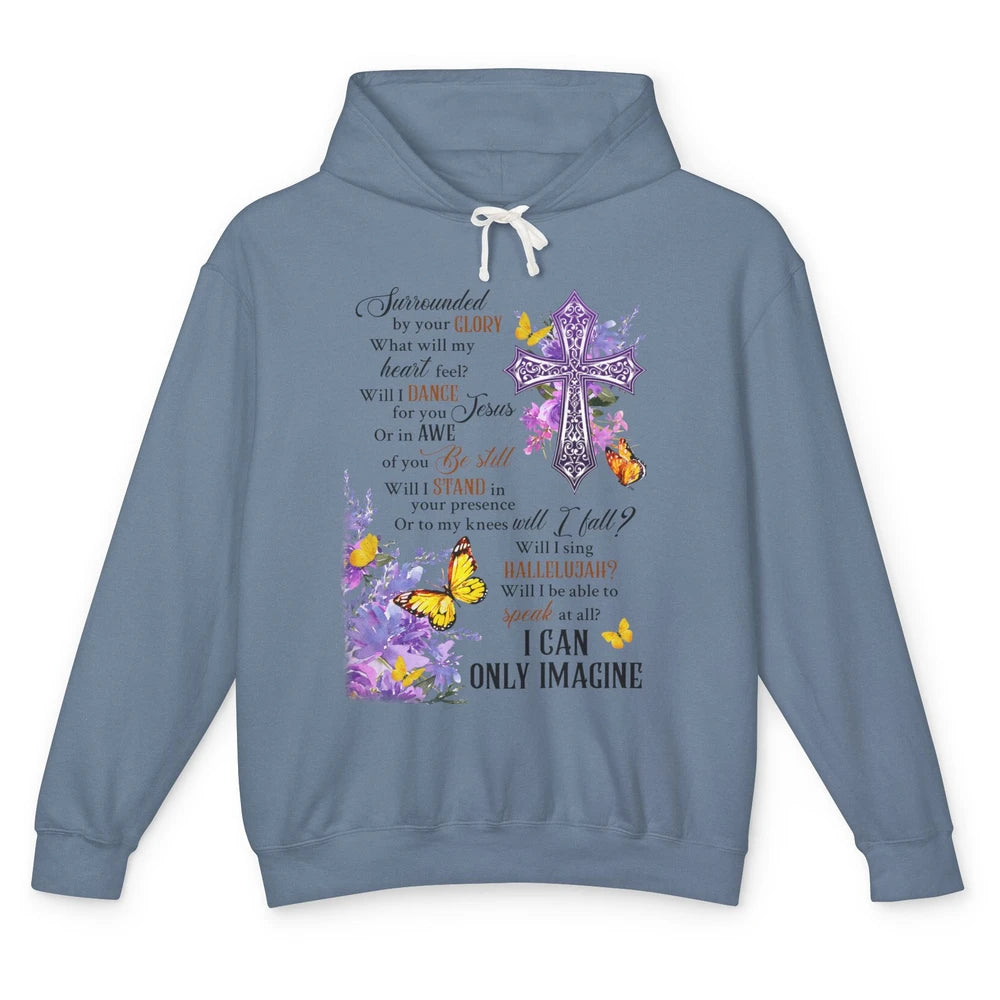 Floral Christian Cross I Can Imagine Bible Verse Religious Unisex Lightweight Hoodie