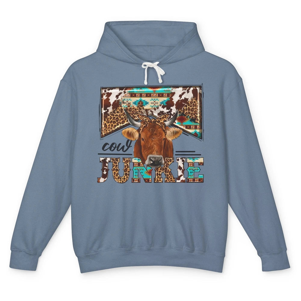 Retro Leopard Bandana Cow Junkie Western Country Farm Animal Unisex Lightweight Hoodie