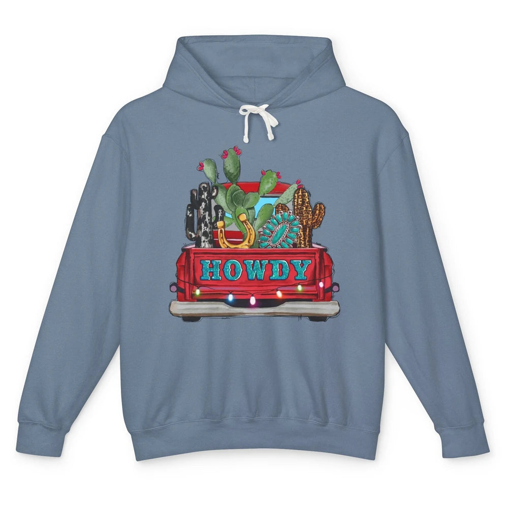 Howdy Truck Cactus Cowhide Western Christmas Gemstone Truck Unisex Lightweight Hoodie