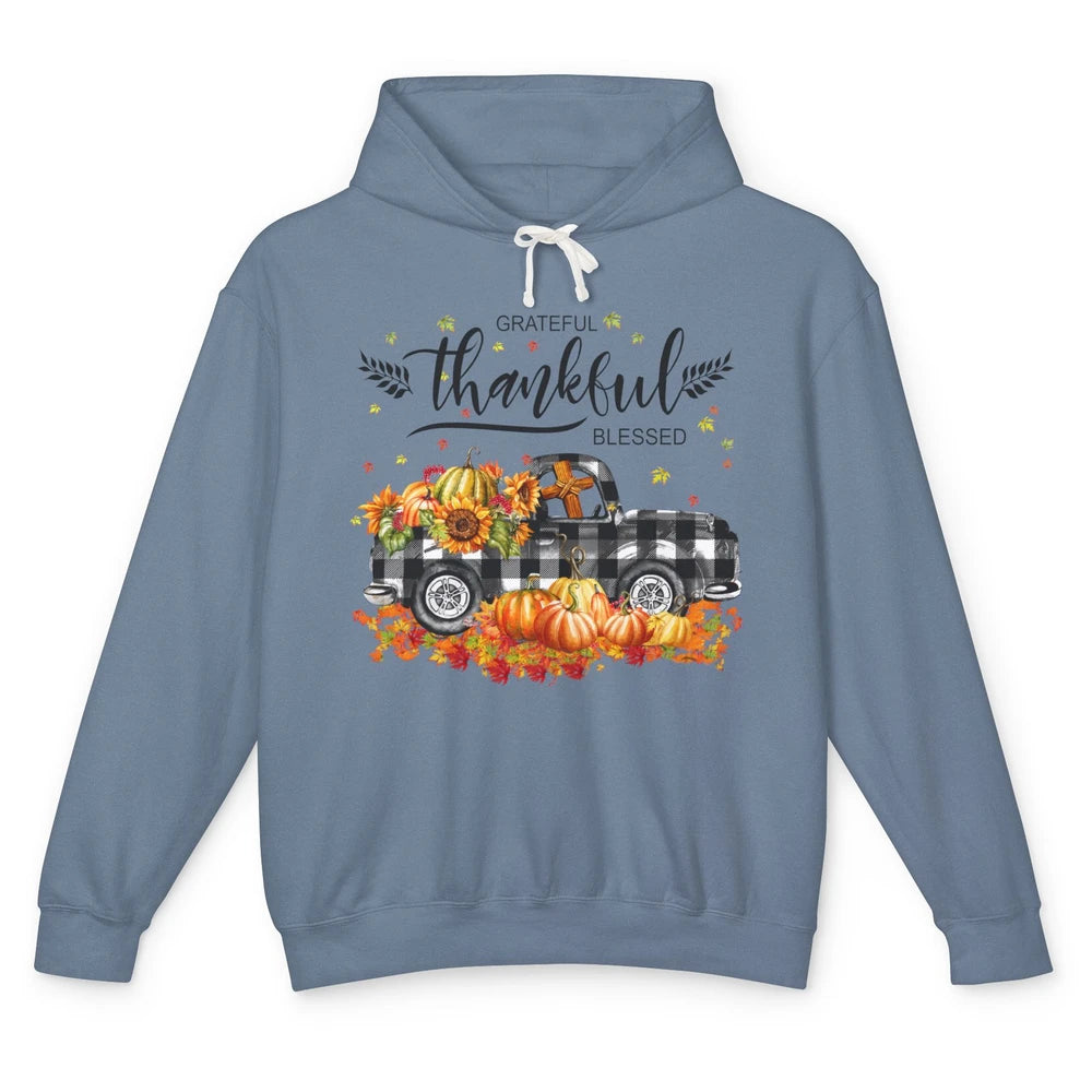 Grateful Thankful Blessed Truck Happy Thanksgiving Fall Unisex Lightweight Hoodie