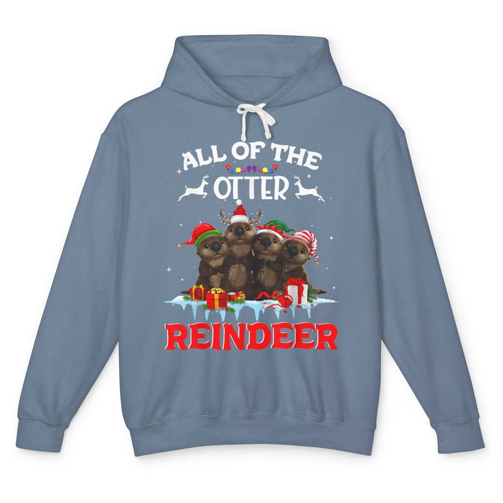 Merry Christmas All Of Otter Reindeer Funny Xmas Santa Hat Unisex Lightweight Hoodie