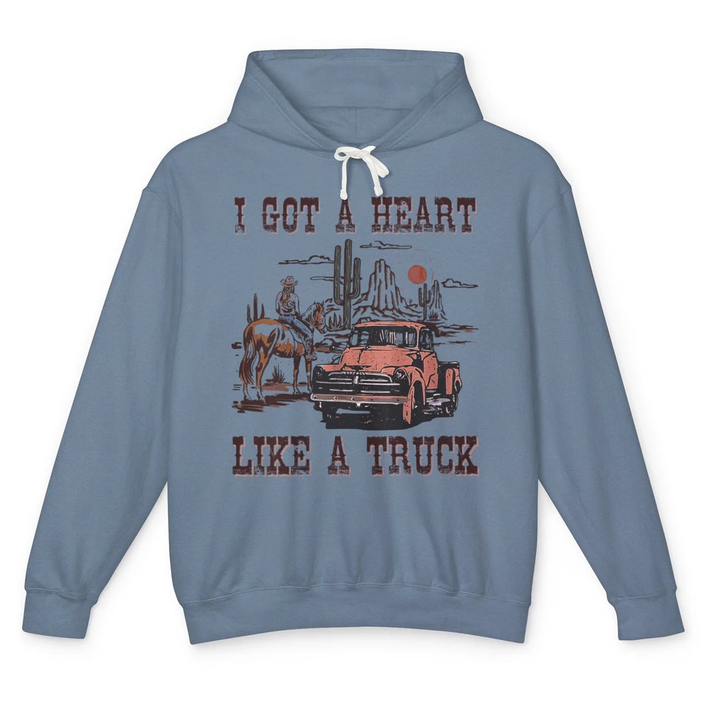 Western Sunset Cowgirl I Got Heart Like Truck Rodeo Cactus Unisex Lightweight Hoodie