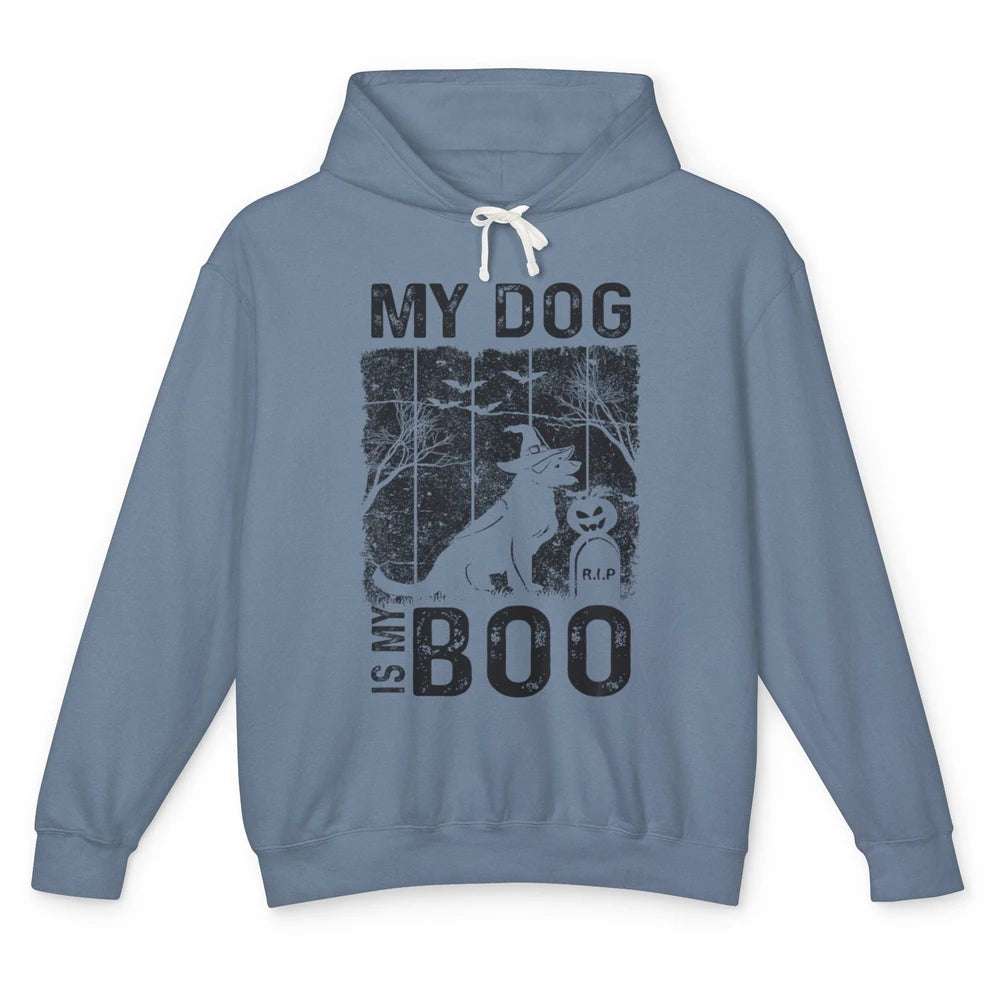 Retro My Dog Is My Boo Ghost Hippie Halloween Spooky Puppy Unisex Lightweight Hoodie