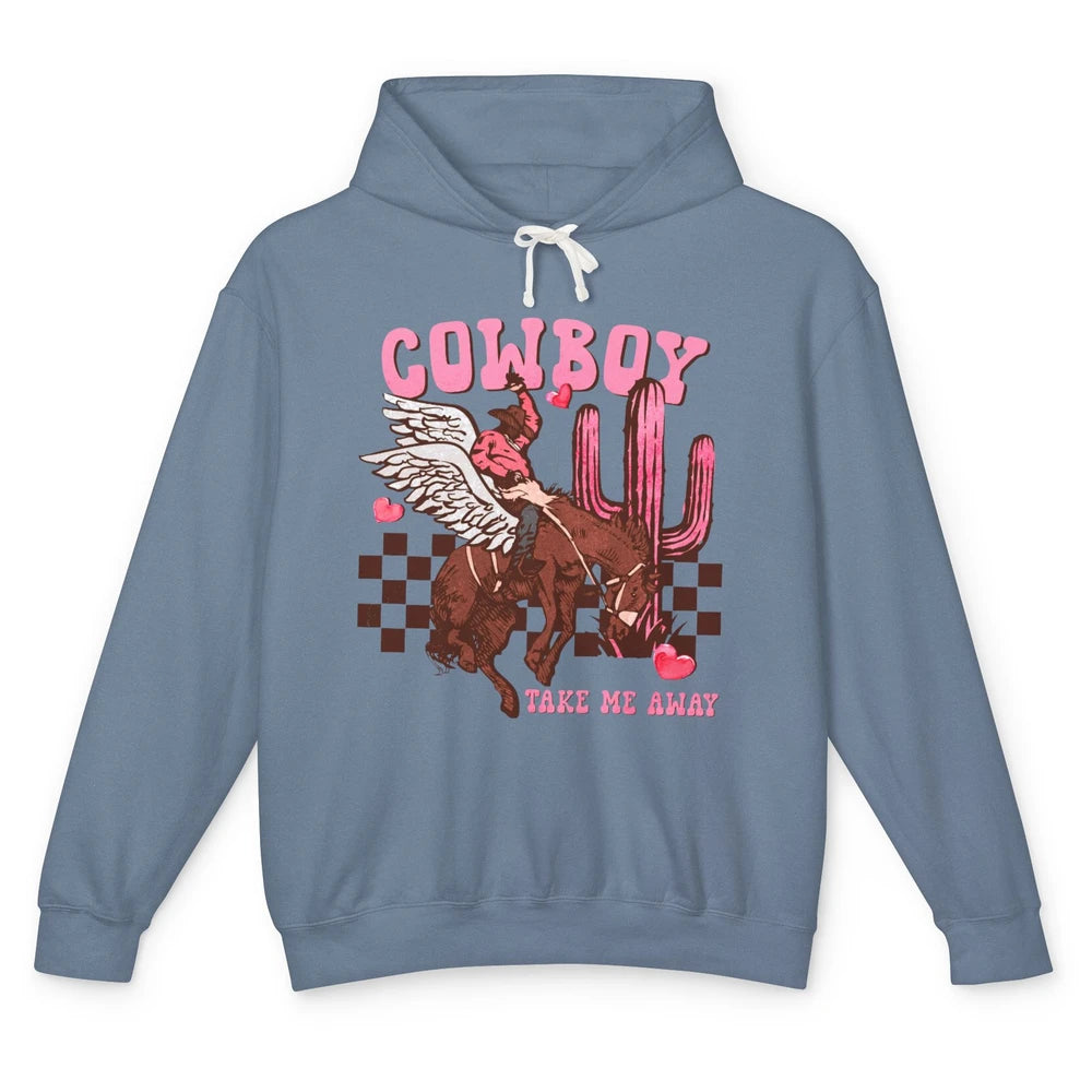 Take Me Away Valentine Cowboy Rodeo Horse Riding Western Unisex Lightweight Hoodie