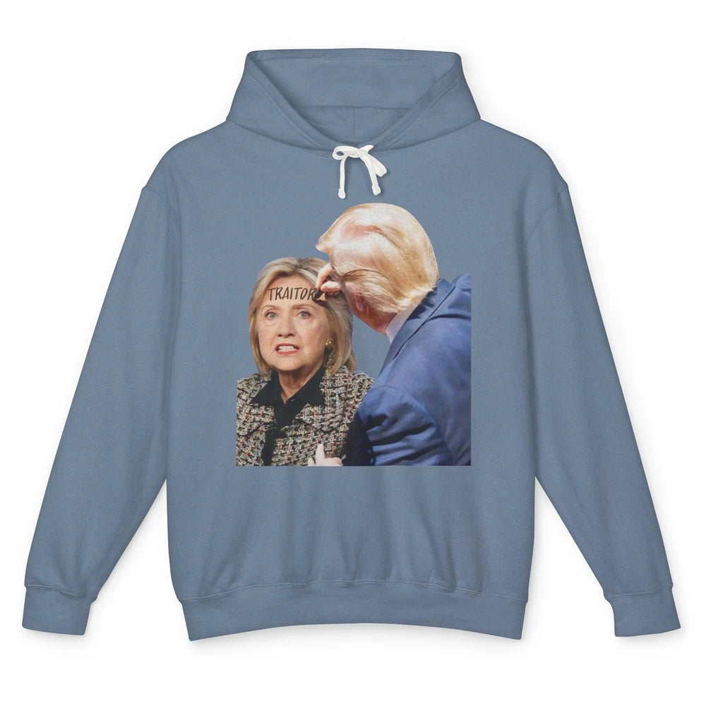 Traitor Donald Trump Writing On Forehead Of Hillary Clinton Unisex Lightweight Hoodie