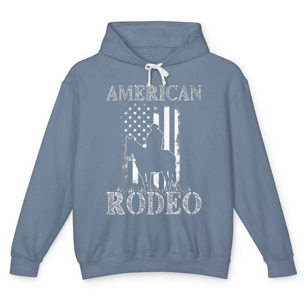 American Rodeo Cowboy Horse Bull Riding USA Flag Retro Howdy Western Country Horseback Unisex Lightweight Hoodie