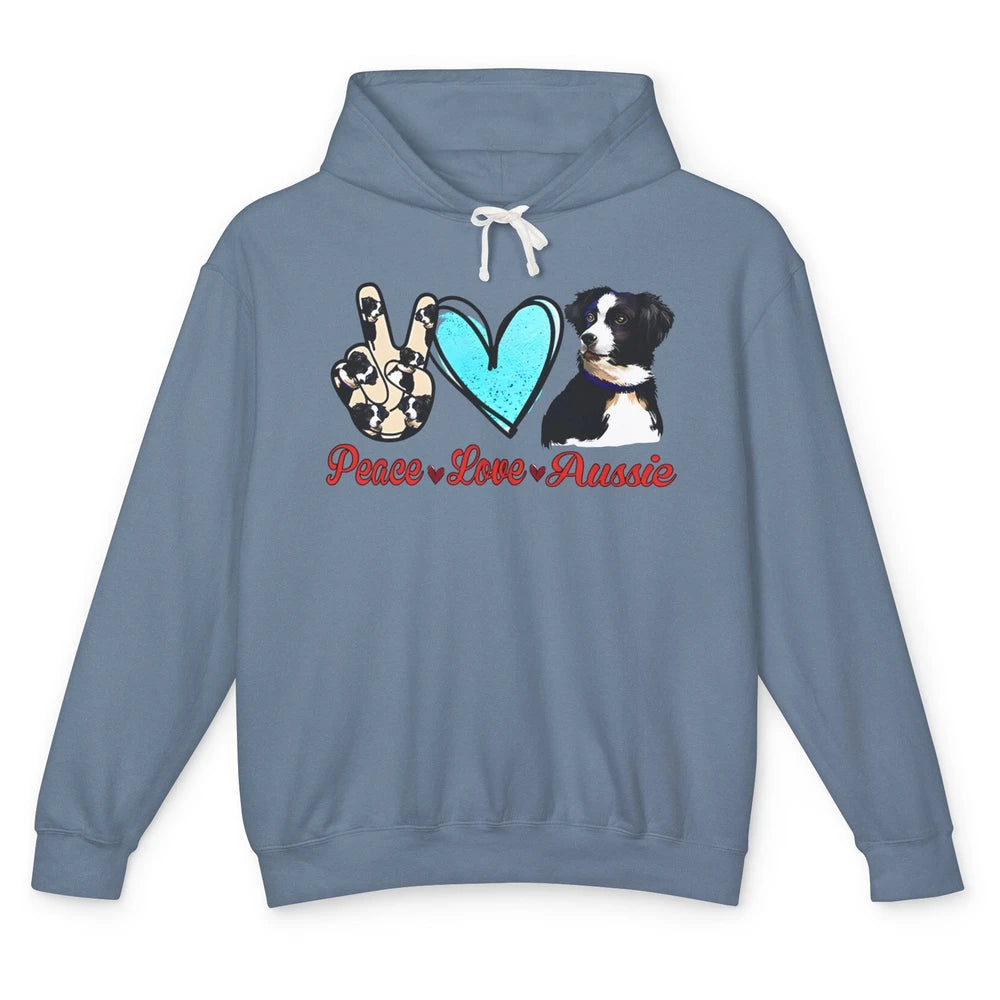 Peace Love Aussie Dog Lovers Australian Shepherd Dad Mom Unisex Lightweight Hoodie