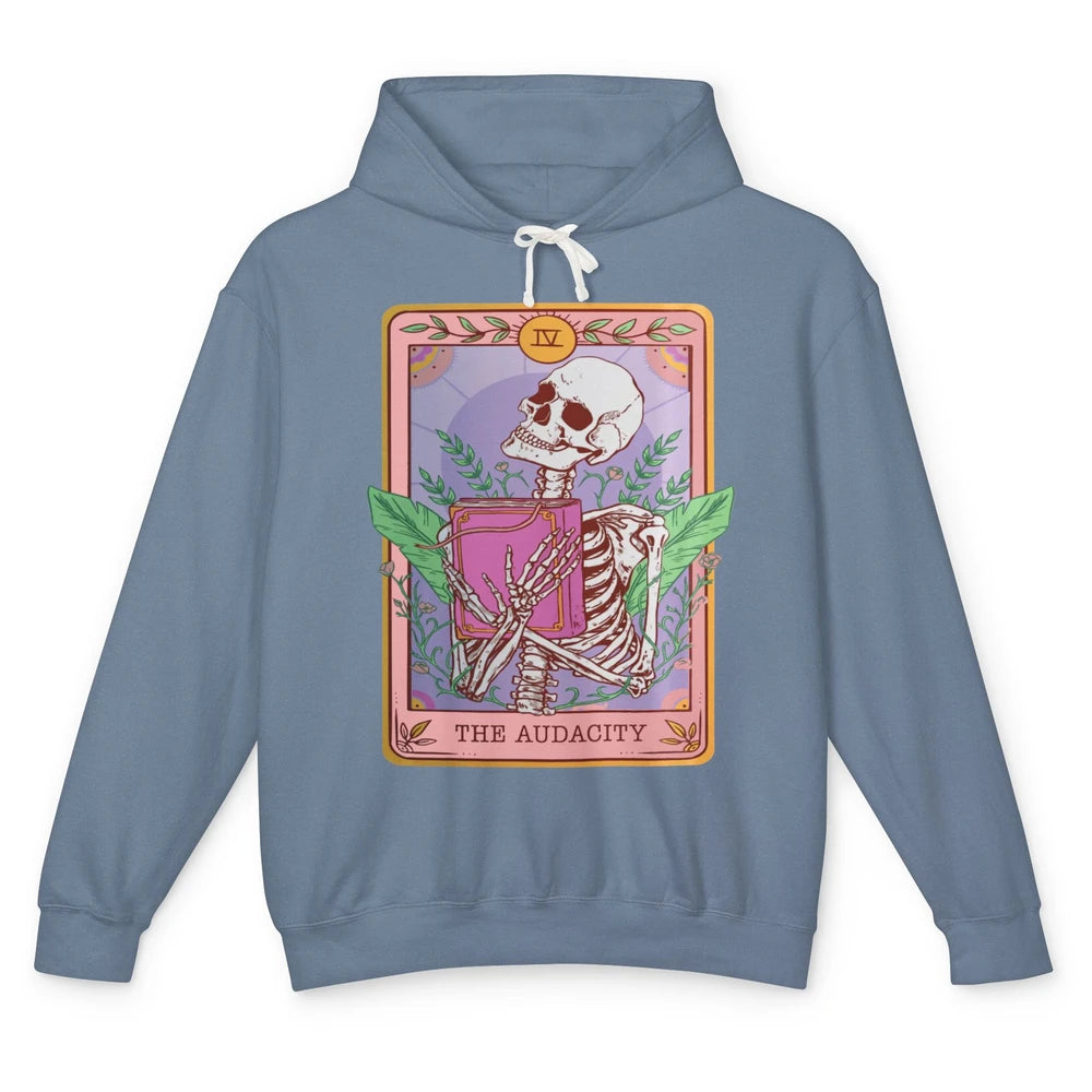 Retro Skeleton Reading Book The Audacity Plants Tarot Card Unisex Lightweight Hoodie