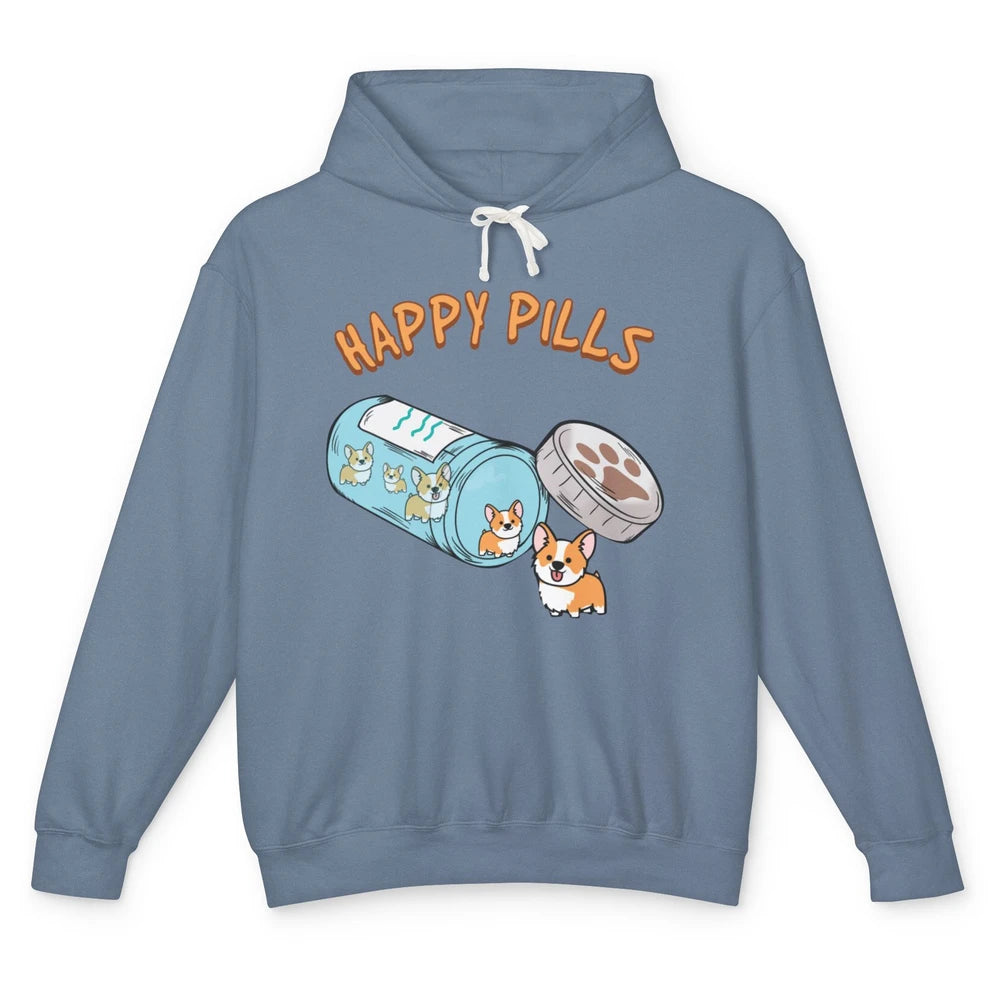 Happy Pills Corgis Cute Welsh Corgi Dog Funny Pet Puppy Unisex Lightweight Hoodie