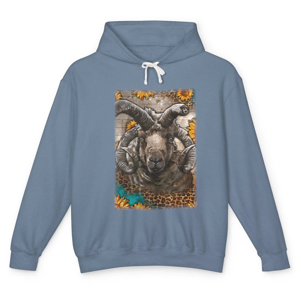 Leopard Sunflower Navajo-Churro Sheep Western Farm Life Unisex Lightweight Hoodie