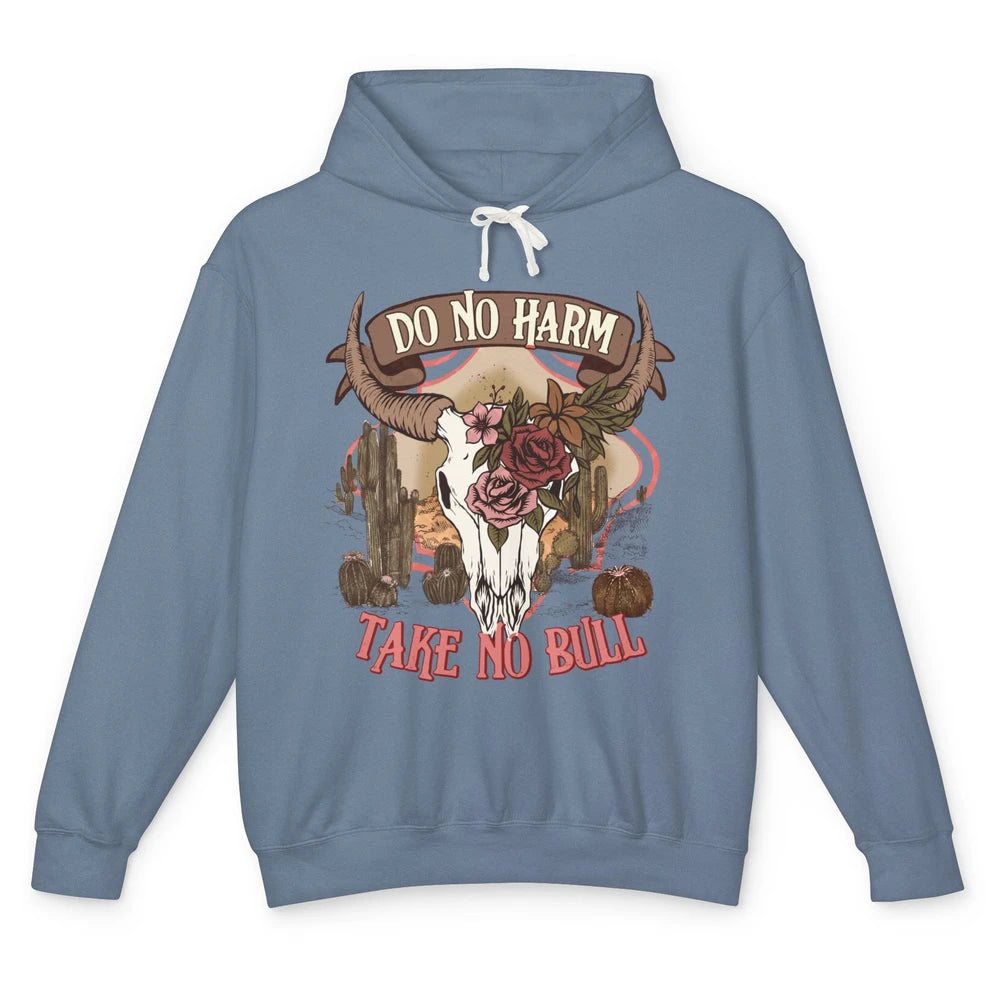 Floral Desert Bull Skull Do No Harm Take No Bull Western Unisex Lightweight Hoodie