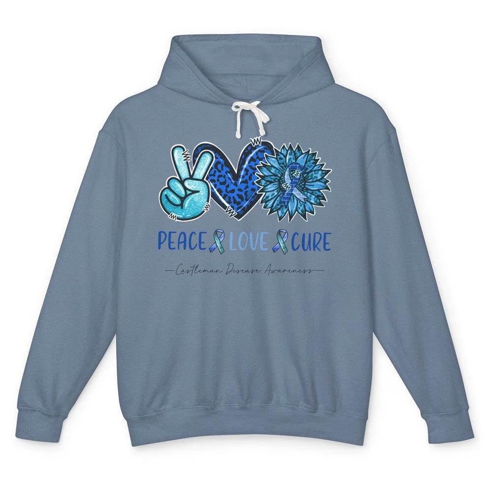 Castleman Disease Awareness Blue Ribbon Peace Love Cure Unisex Lightweight Hoodie