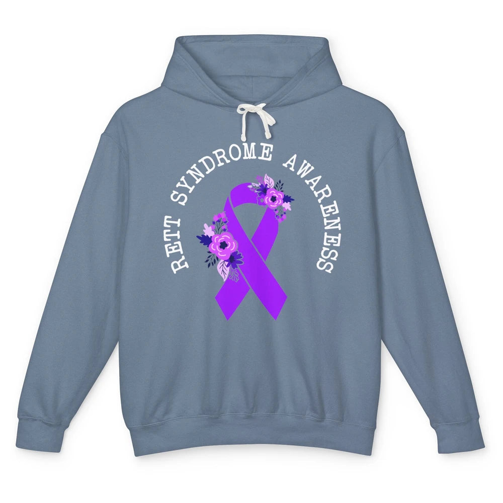 Rett Syndrome Awareness Floral Purple Ribbon Rainbow Unisex Lightweight Hoodie