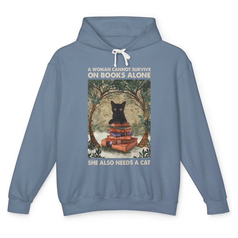 A Woman Cannot Survive On Books Alone She Also Needs A Cat Unisex Lightweight Hoodie