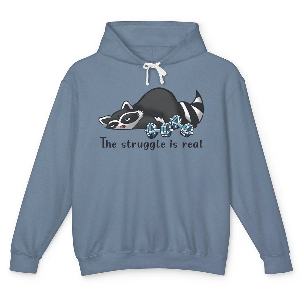 Funny Racoon Workout Struggle Trashed Racoon Panda Lovers Unisex Lightweight Hoodie