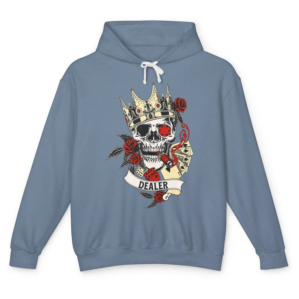 Funny Skull Vintage Poker Dealer Card Casino Gambling Gamble Unisex Lightweight Hoodie