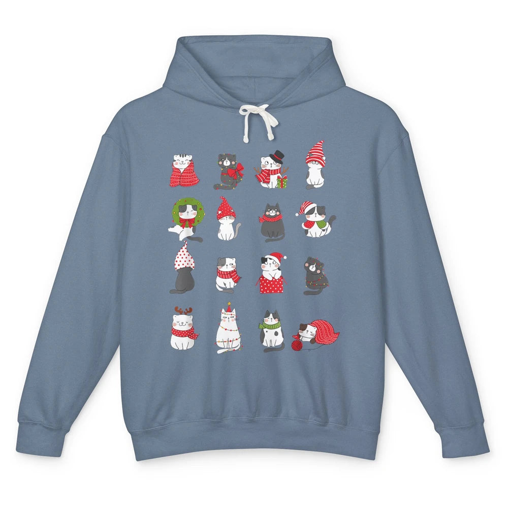 Merry Christmas Meowy Cat Cute Santa Hat Kitten Xmas Kawaii Unisex Lightweight Hoodie