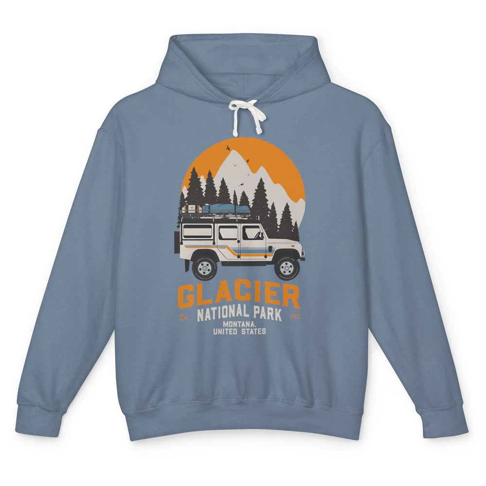 Vintage Glacier National Park Montana Road Trip Camping Unisex Lightweight Hoodie