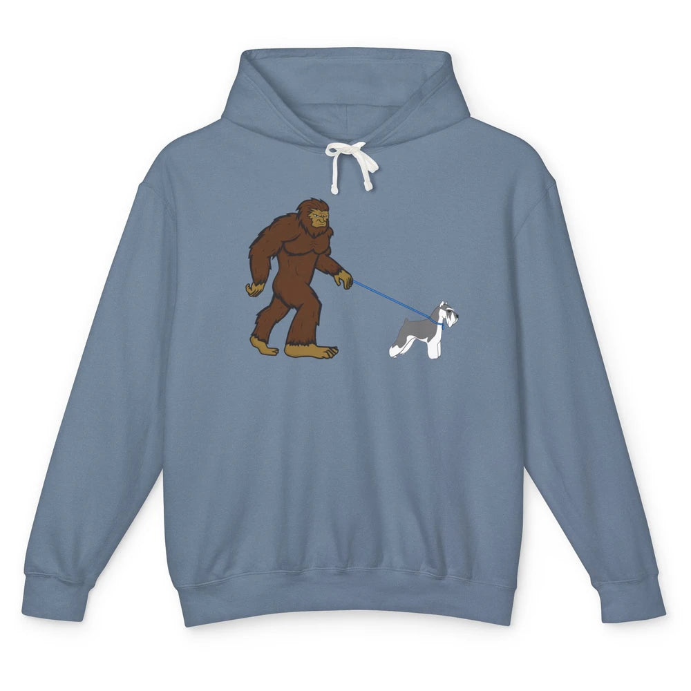 Funny Bigfoot Sasquatch Walking Schnauzer Dog Mom Gift Unisex Lightweight Hoodie