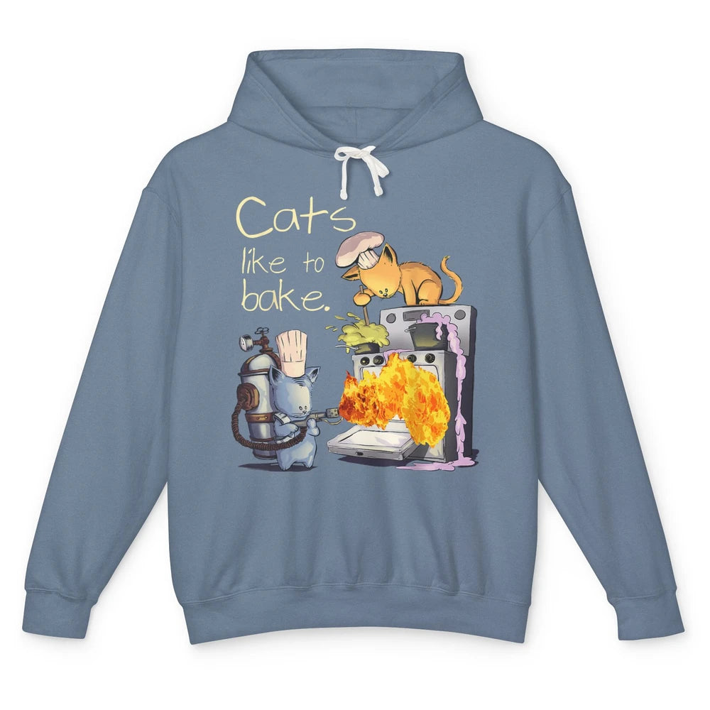 Funny Cats Like To Bake Chef Fire Sarcasm Kitten Pet Baker Unisex Lightweight Hoodie