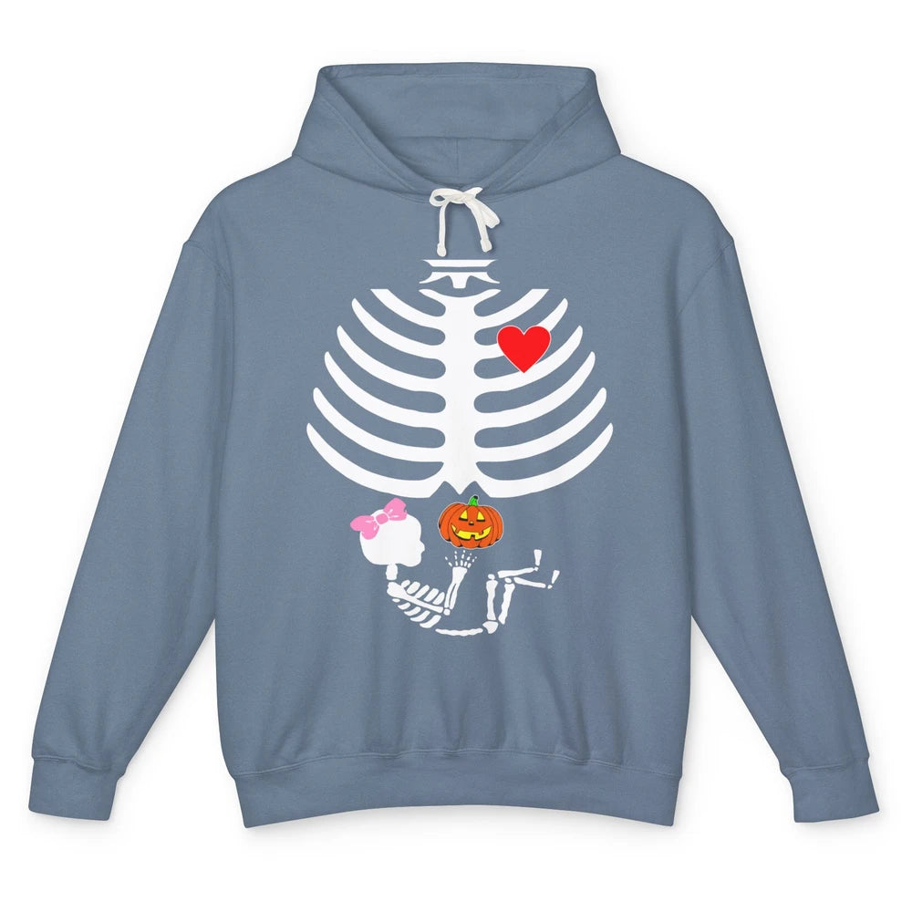 Baby Girl Skeleton Pregnancy Reveal Halloween Mom Costume Unisex Lightweight Hoodie