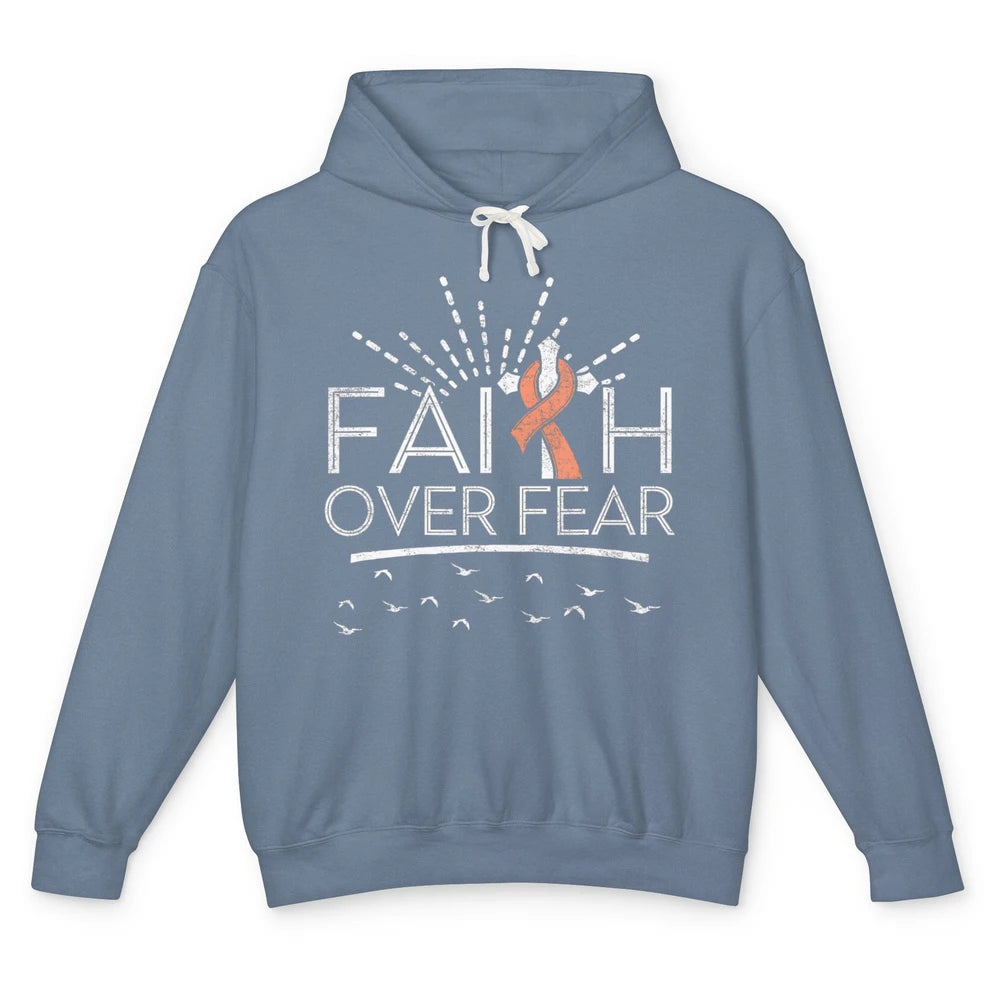 Faith Over Fear Peach Ribbon Uterine Cancer Awareness Month Unisex Lightweight Hoodie