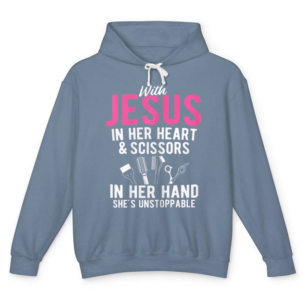 Jesus In Her Heart Scissors In Hands Hairstylist Christian Unisex Lightweight Hoodie