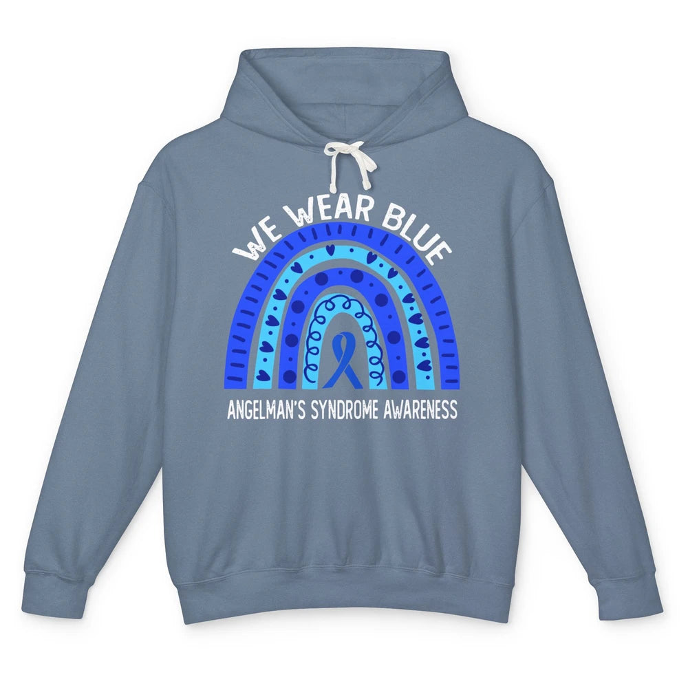 We Wear Blue For Angelman's Syndrome Blue Ribbon Rainbow Unisex Lightweight Hoodie